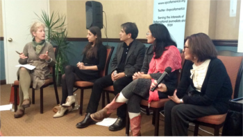 Left to Right: Signe Wilkinson, Guénola Pellen, Felipe Galindo, Asra Nomani and Jacqueline Albert-Simon.